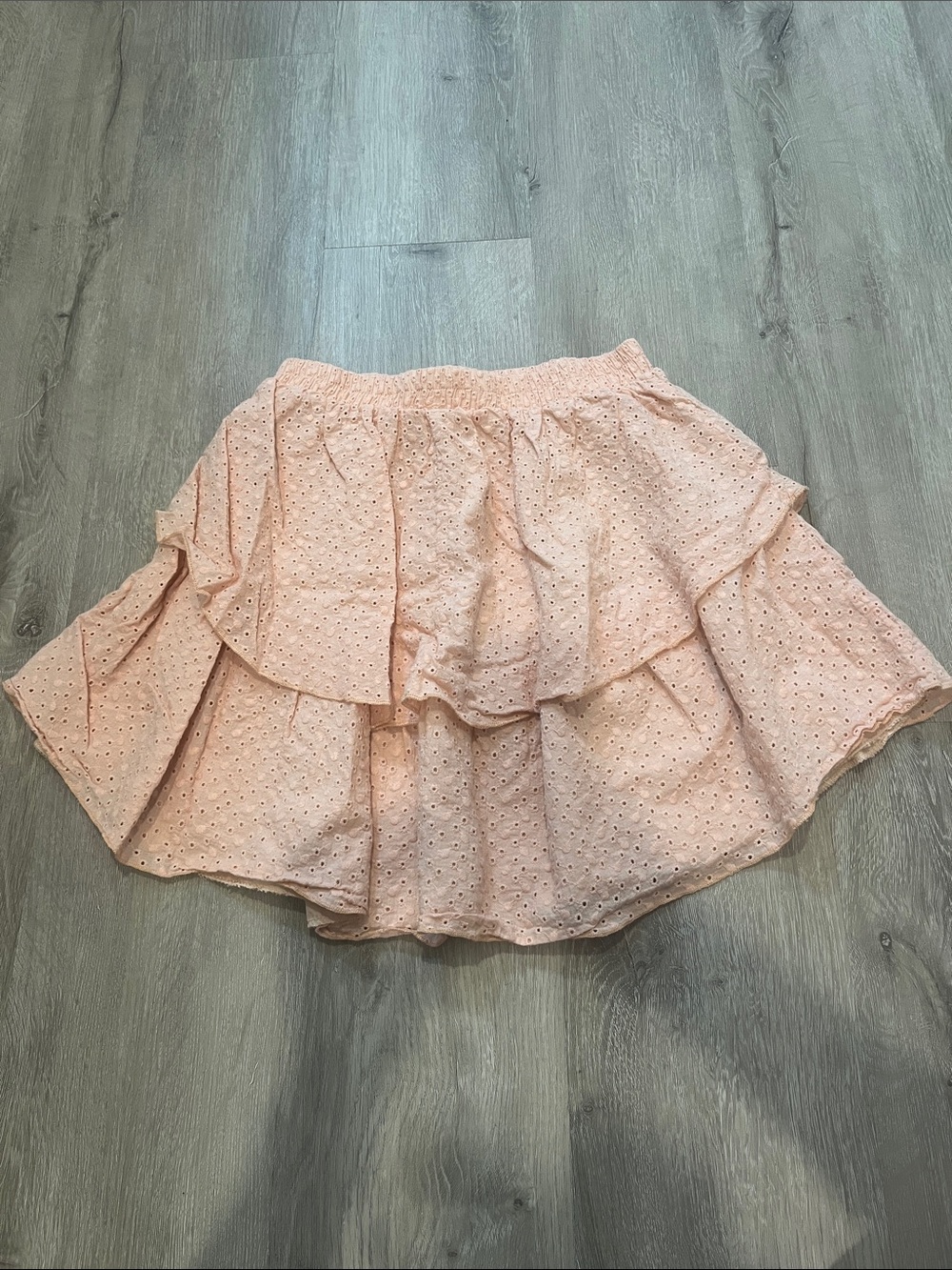 Simple Blush Pink Eyelet Tiered Skater Skirt